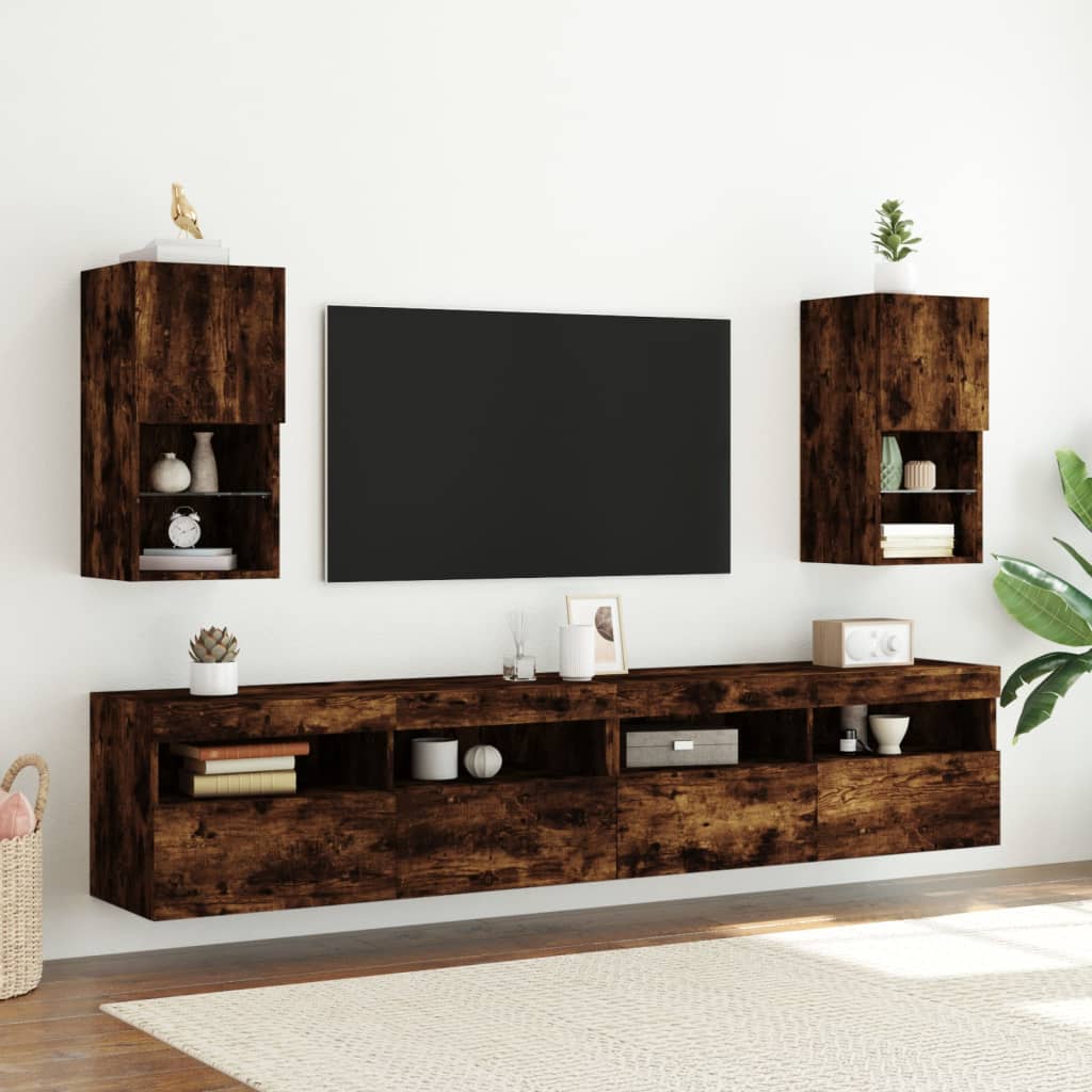 TV-Schränke mit LED-Leuchten 2 Stk. Räuchereiche 30,5x30x60 cm