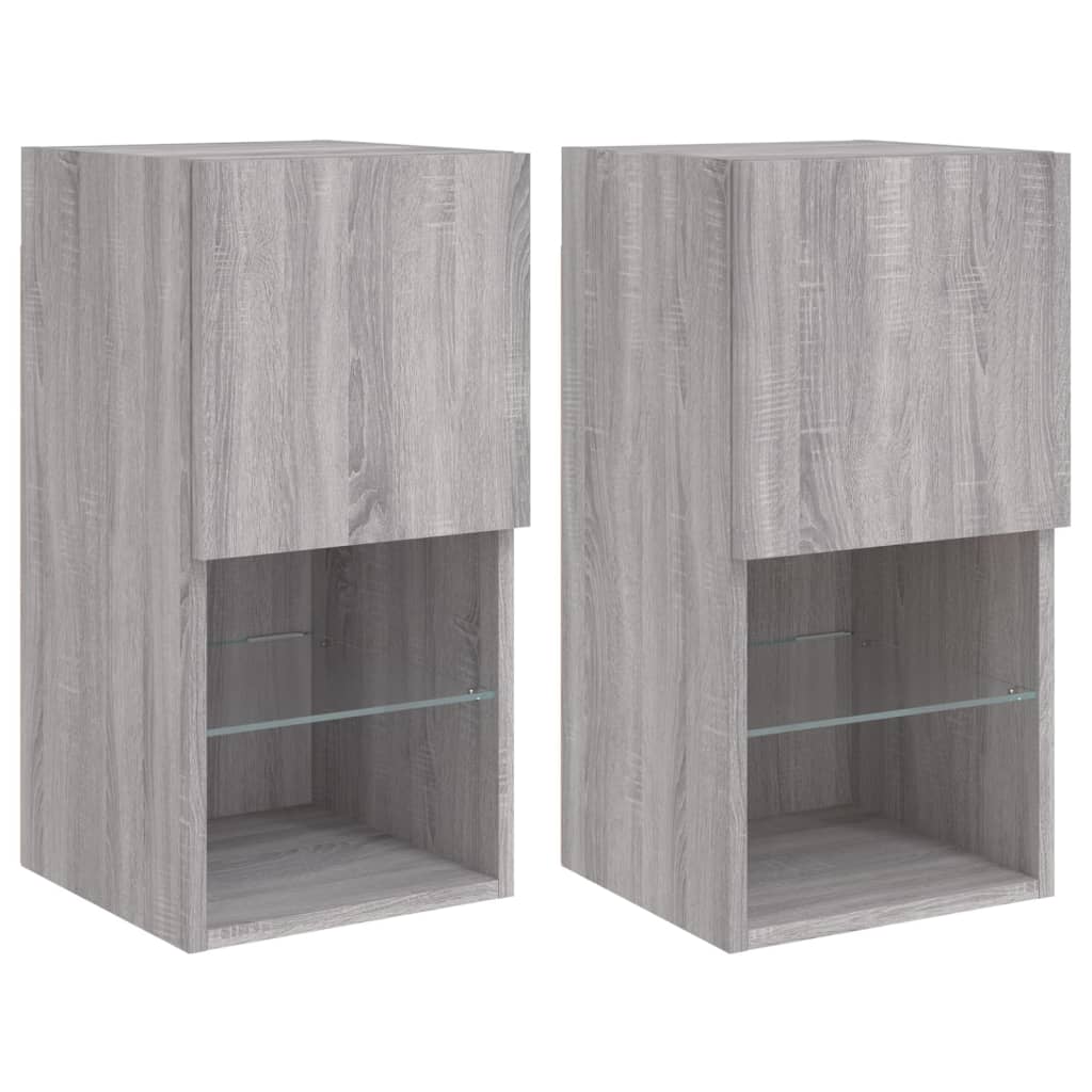 TV-Schränke mit LED-Leuchten 2 Stk. Grau Sonoma 30,5x30x60 cm