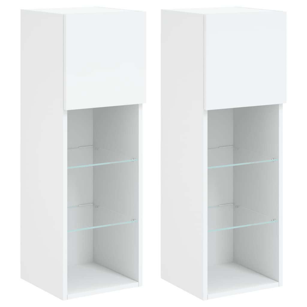 TV-Schränke mit LED-Leuchten 2 Stk. Weiß 30,5x30x90 cm