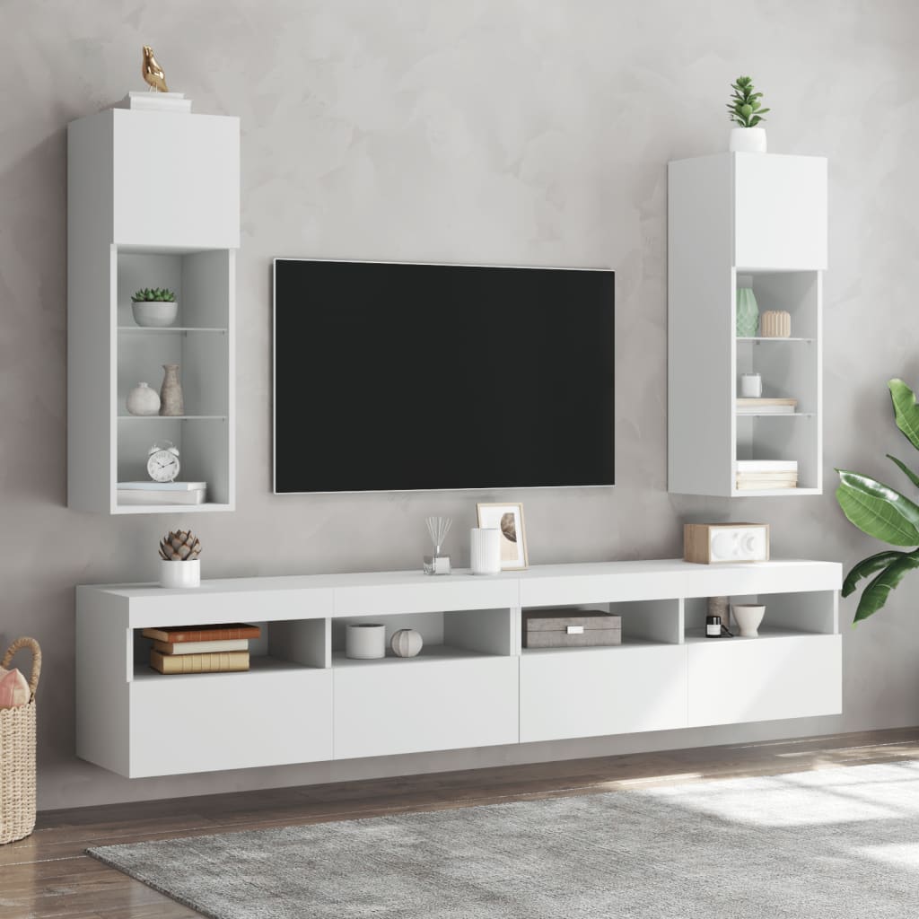 TV-Schränke mit LED-Leuchten 2 Stk. Weiß 30,5x30x90 cm