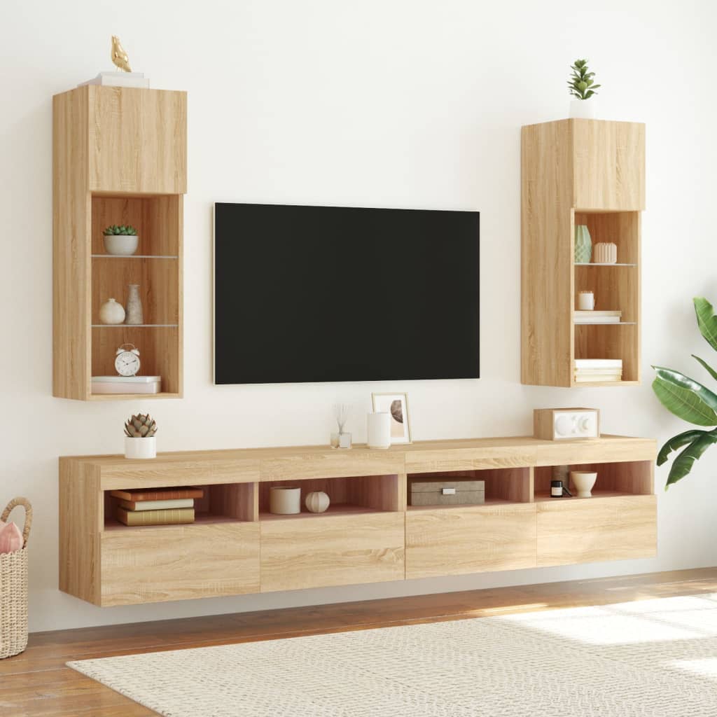 TV-Schränke mit LED-Leuchten 2 Stk. Sonoma-Eiche 30,5x30x90 cm