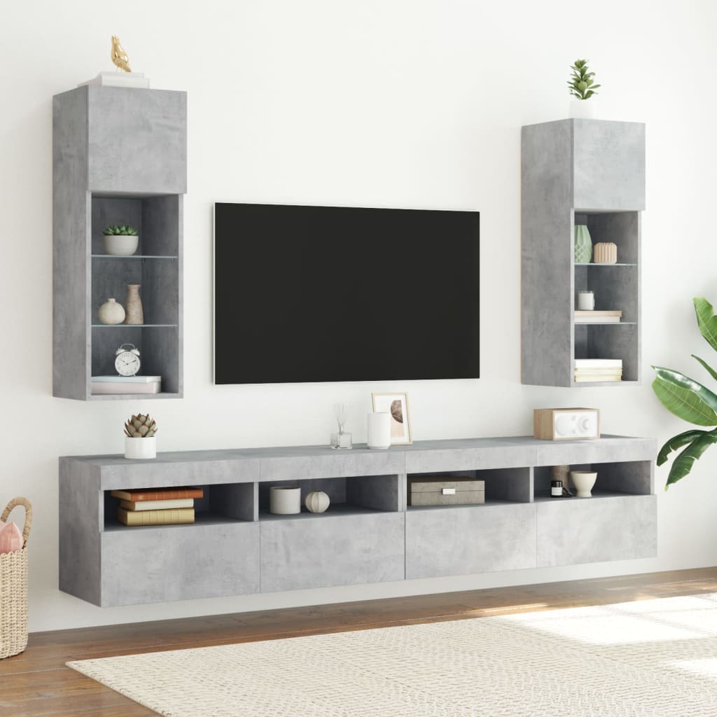 TV-Schränke mit LED-Leuchten 2 Stk. Betongrau 30,5x30x90 cm
