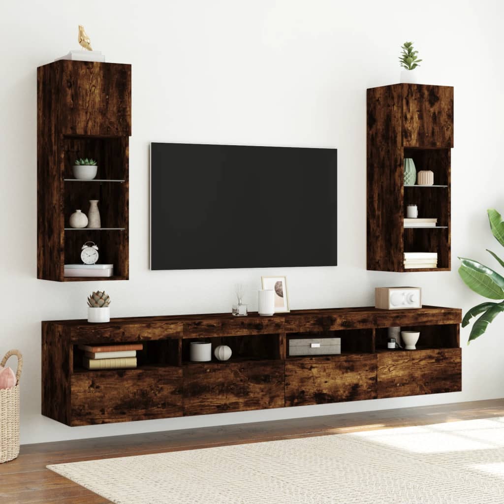 TV-Schränke mit LED-Leuchten 2 Stk. Räuchereiche 30,5x30x90 cm