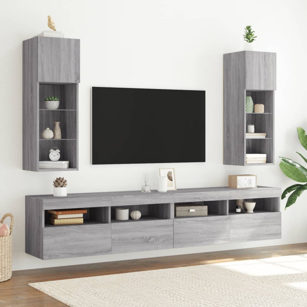 TV-Schränke mit LED-Leuchten 2 Stk. Grau Sonoma 30,5x30x90 cm