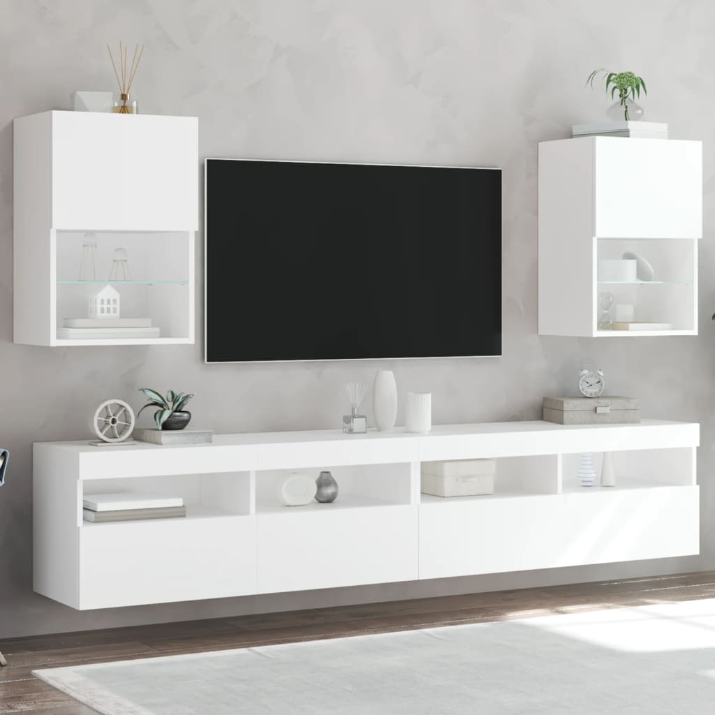 TV-Schränke mit LED-Leuchten 2 Stk. Weiß 40,5x30x60 cm