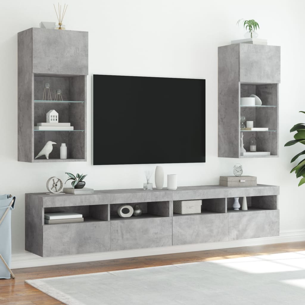 TV-Schränke mit LED-Leuchten 2 Stk. Betongrau 40,5x30x90 cm