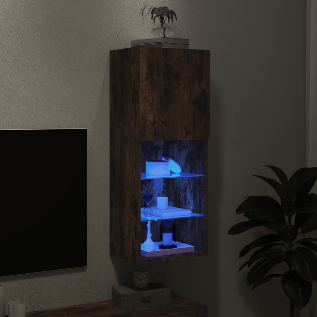 TV-Schrank mit LED-Leuchten Räuchereiche 40,5x30x102 cm