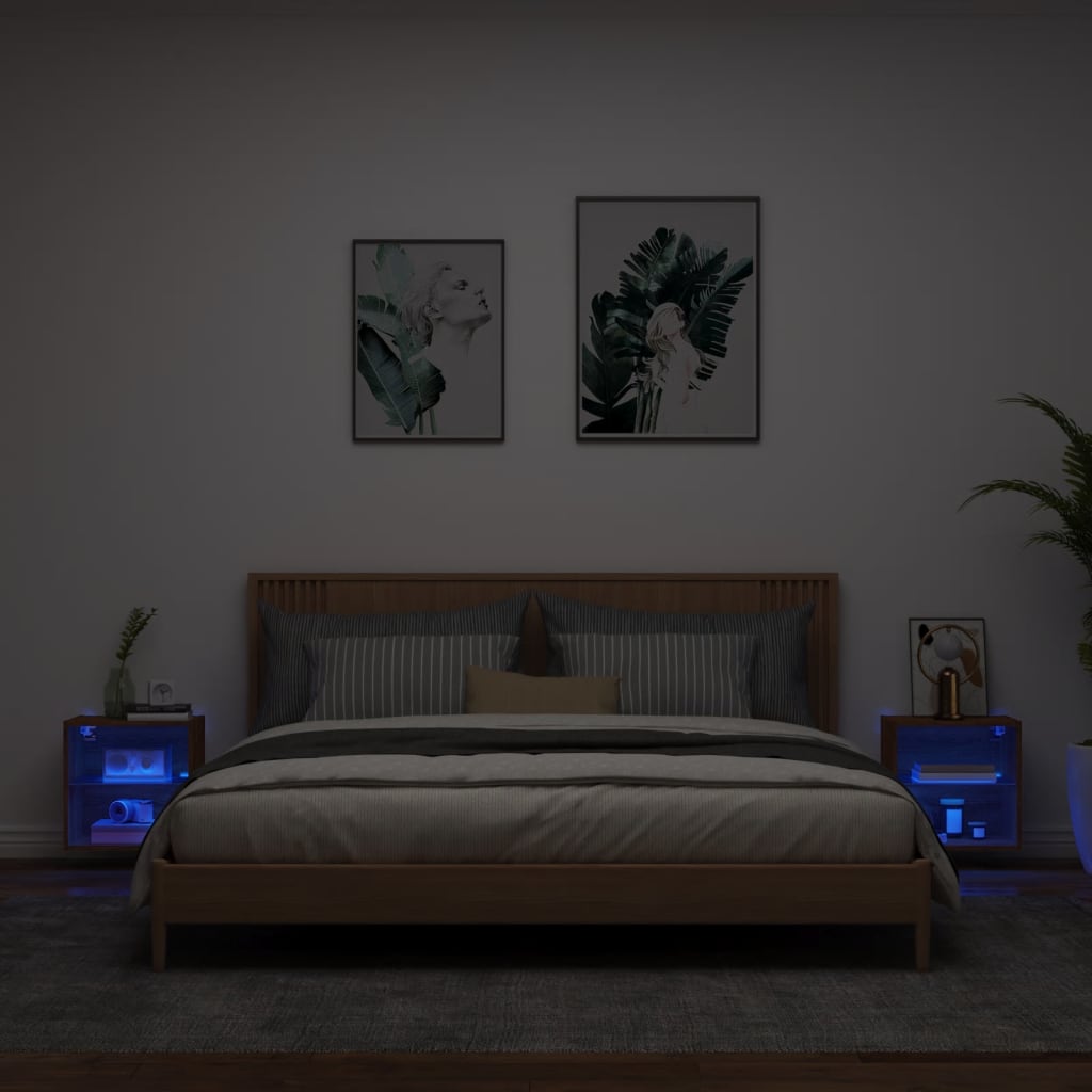 Wand-Nachttische mit LED-Leuchten 2 Stk. Braun Eichen-Optik