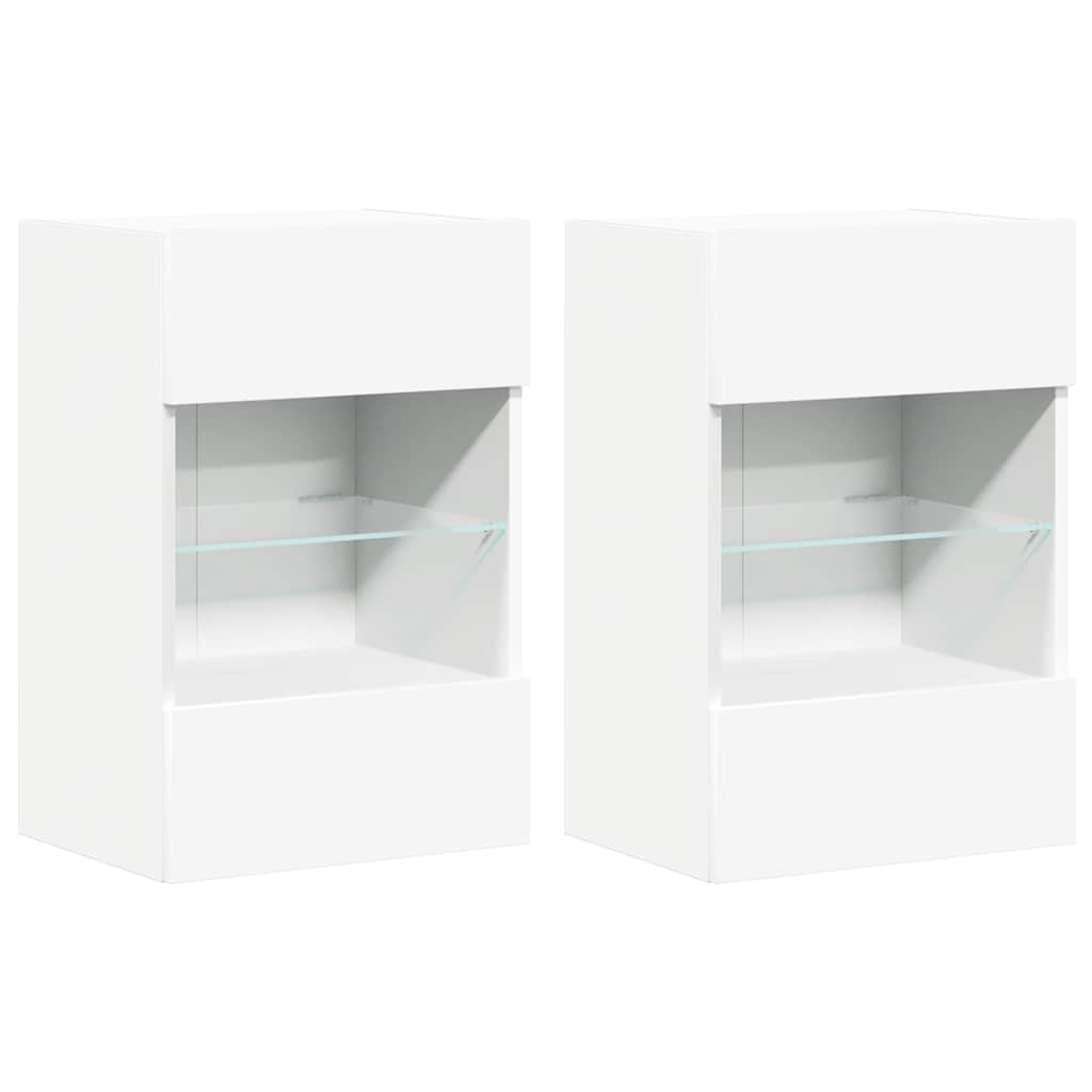 Wandschränke mit LED-Leuchten für TV 2 Stk. Weiß 40x30x60,5 cm