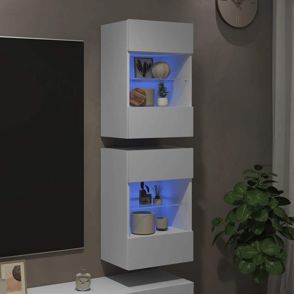 Wandschränke mit LED-Leuchten für TV 2 Stk. Weiß 40x30x60,5 cm