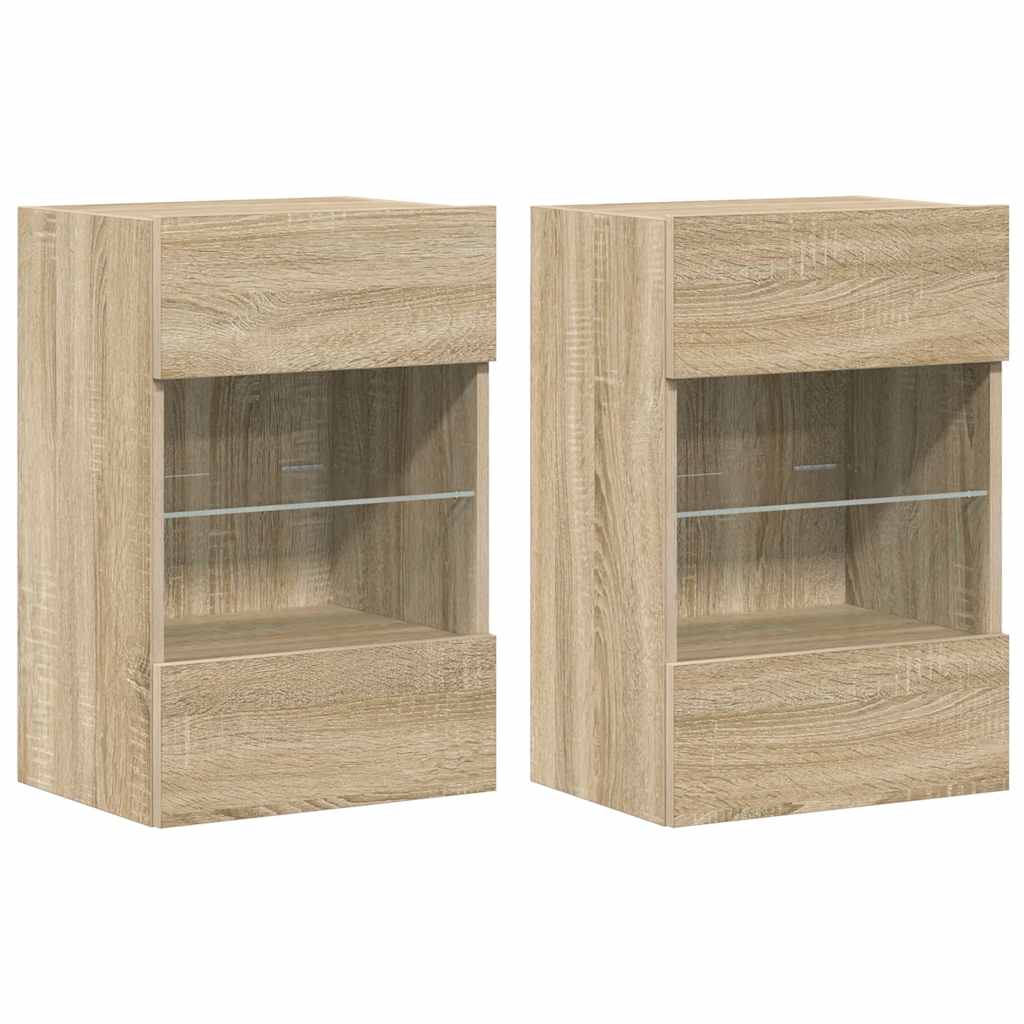Wandschränke mit LED-Leuchten für TV 2 Stk. Sonoma-Eiche