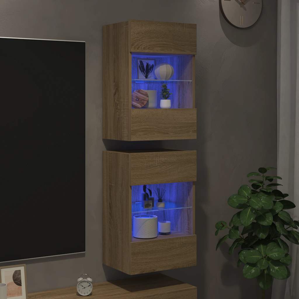 Wandschränke mit LED-Leuchten für TV 2 Stk. Sonoma-Eiche