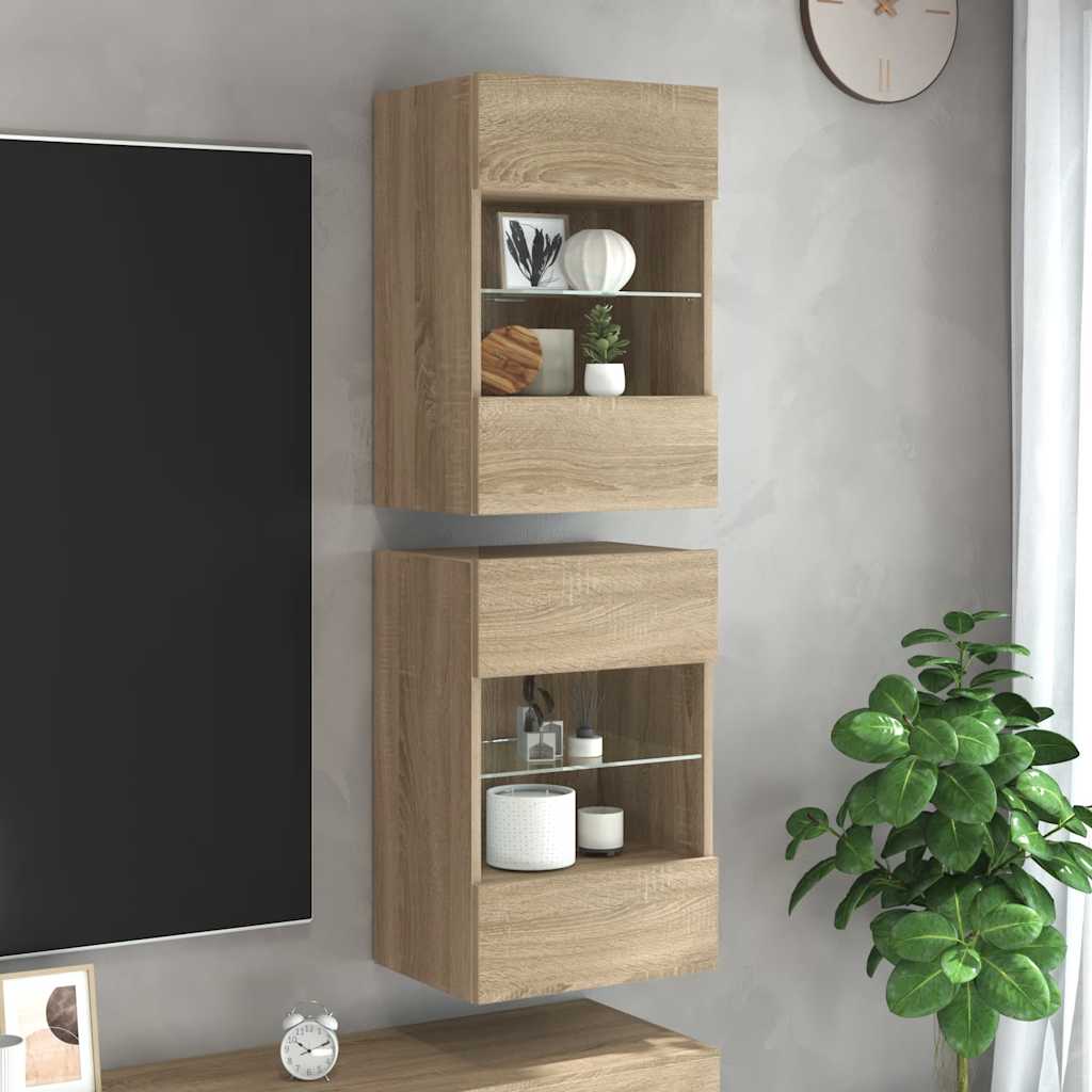 Wandschränke mit LED-Leuchten für TV 2 Stk. Sonoma-Eiche