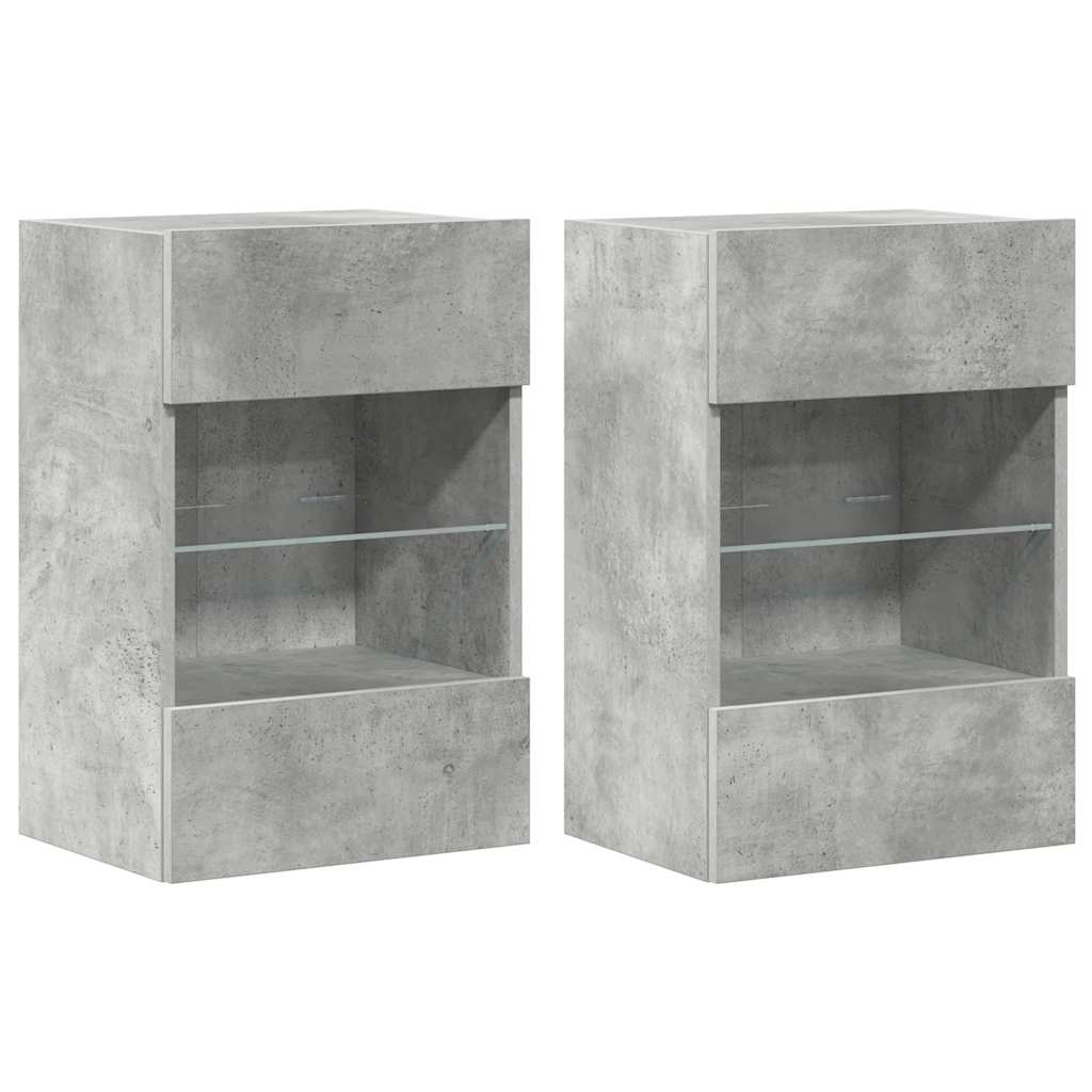 Wandschränke mit LED-Leuchten für TV 2 Stk. Betongrau 40x30x60,5 cm