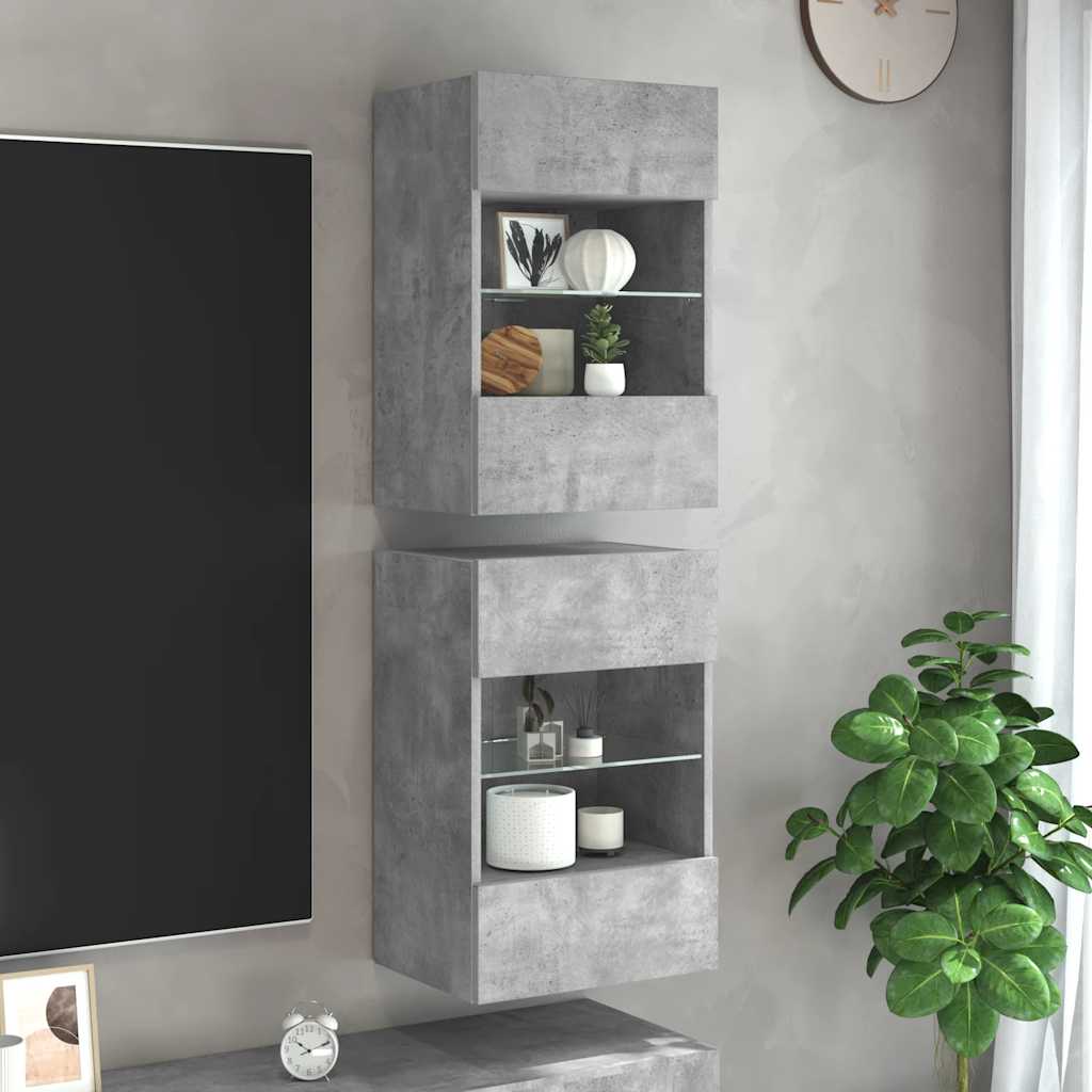 Wandschränke mit LED-Leuchten für TV 2 Stk. Betongrau 40x30x60,5 cm