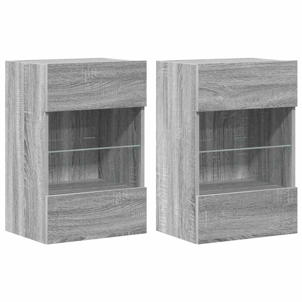 Wandschränke mit LED-Leuchten für TV 2 Stk. Grau Sonoma