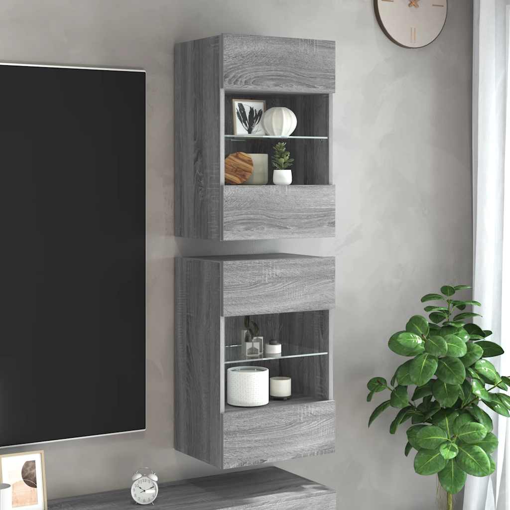 Wandschränke mit LED-Leuchten für TV 2 Stk. Grau Sonoma