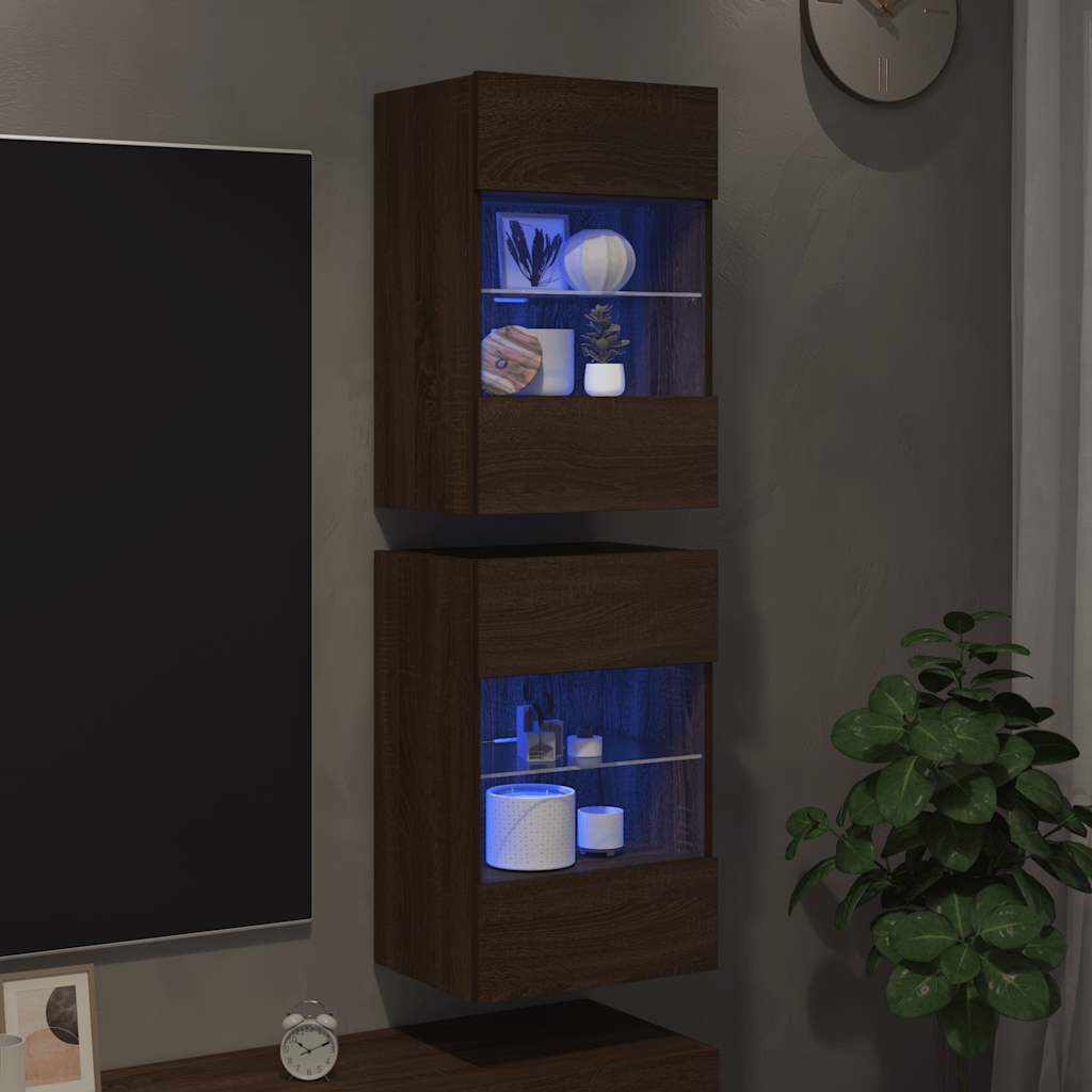 Wandschränke mit LED-Leuchten für TV 2 Stk. Braun Eichen-Optik