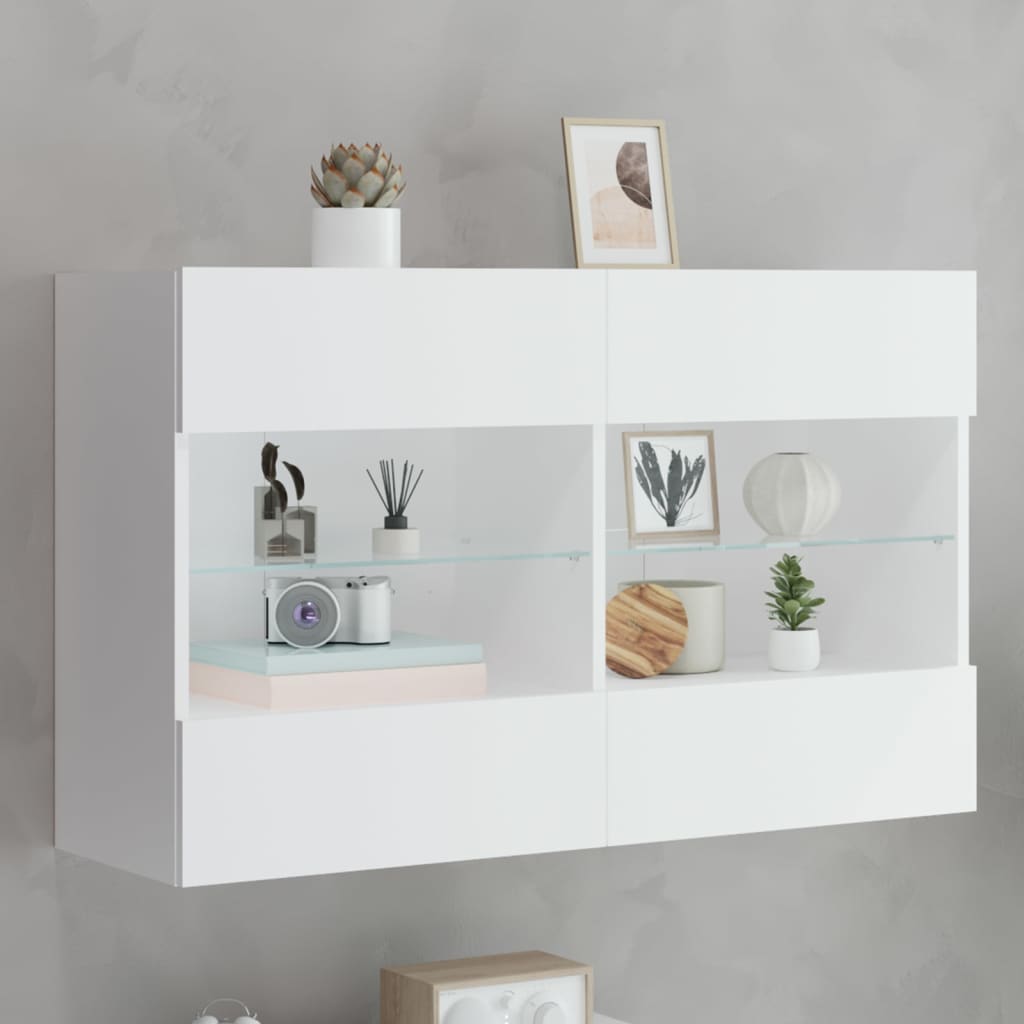 TV-Wandschrank mit LED-Leuchten Weiß 98,5x30x60,5 cm