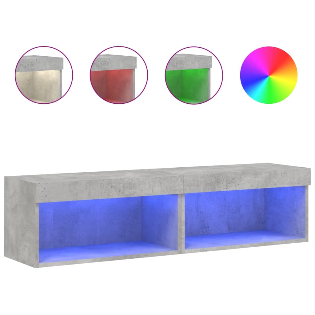 TV-Schränke mit LED-Leuchten 2 Stk. Betongrau 60x30x30 cm