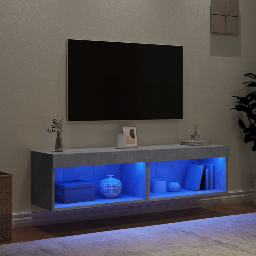 TV-Schränke mit LED-Leuchten 2 Stk. Betongrau 60x30x30 cm
