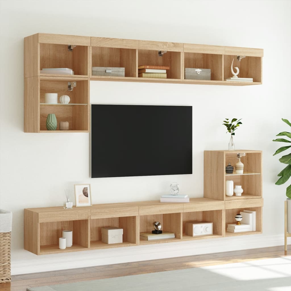 TV-Schränke mit LED-Leuchten 2 Stk. Sonoma-Eiche 80x30x30 cm