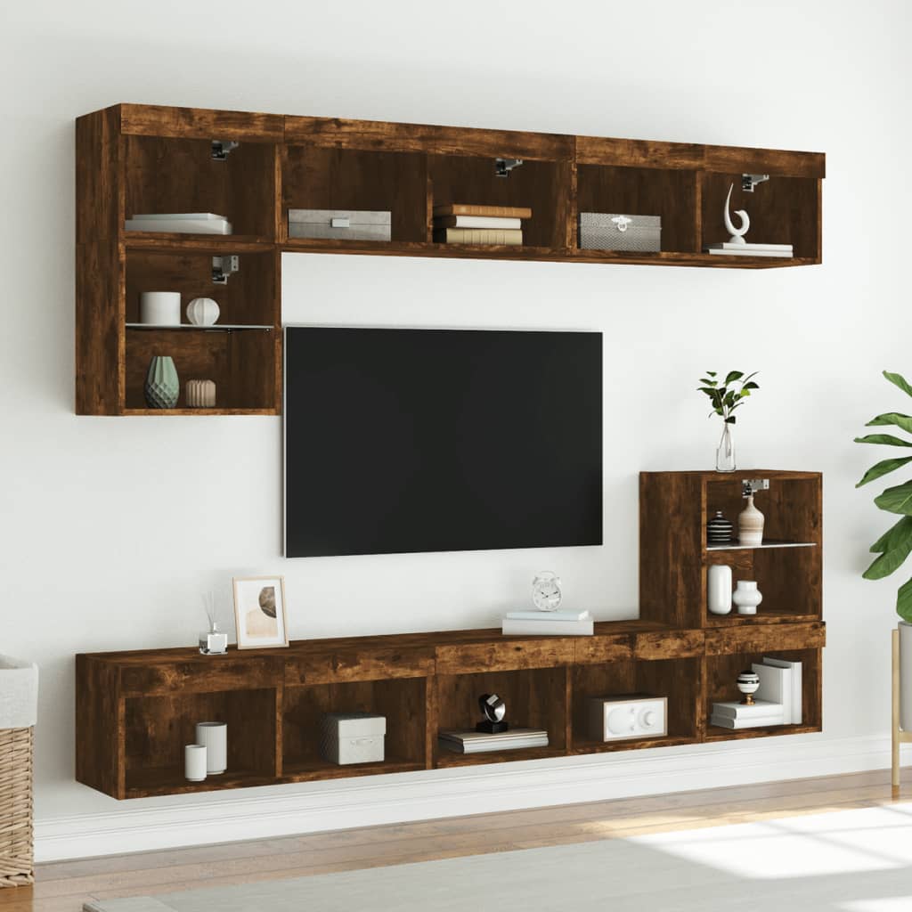 TV-Schränke mit LED-Leuchten 2 Stk. Räuchereiche 80x30x30 cm