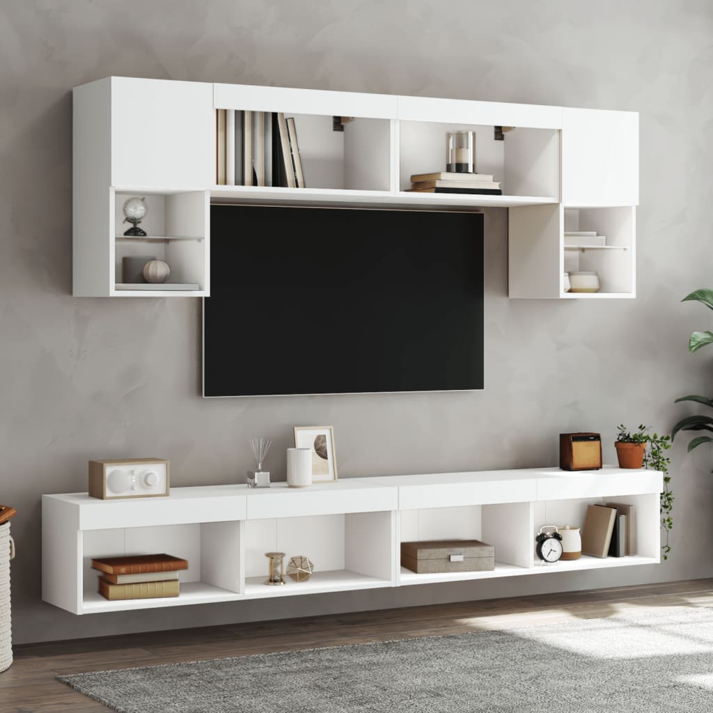 TV-Schränke mit LED-Leuchten 2 Stk. Weiß 100x30x30 cm
