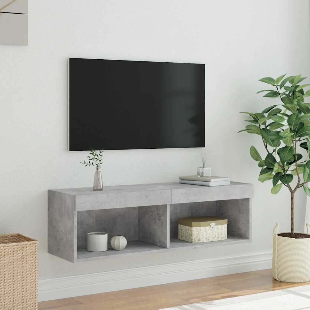 TV-Schrank mit LED-Leuchten Betongrau 100x30x30 cm