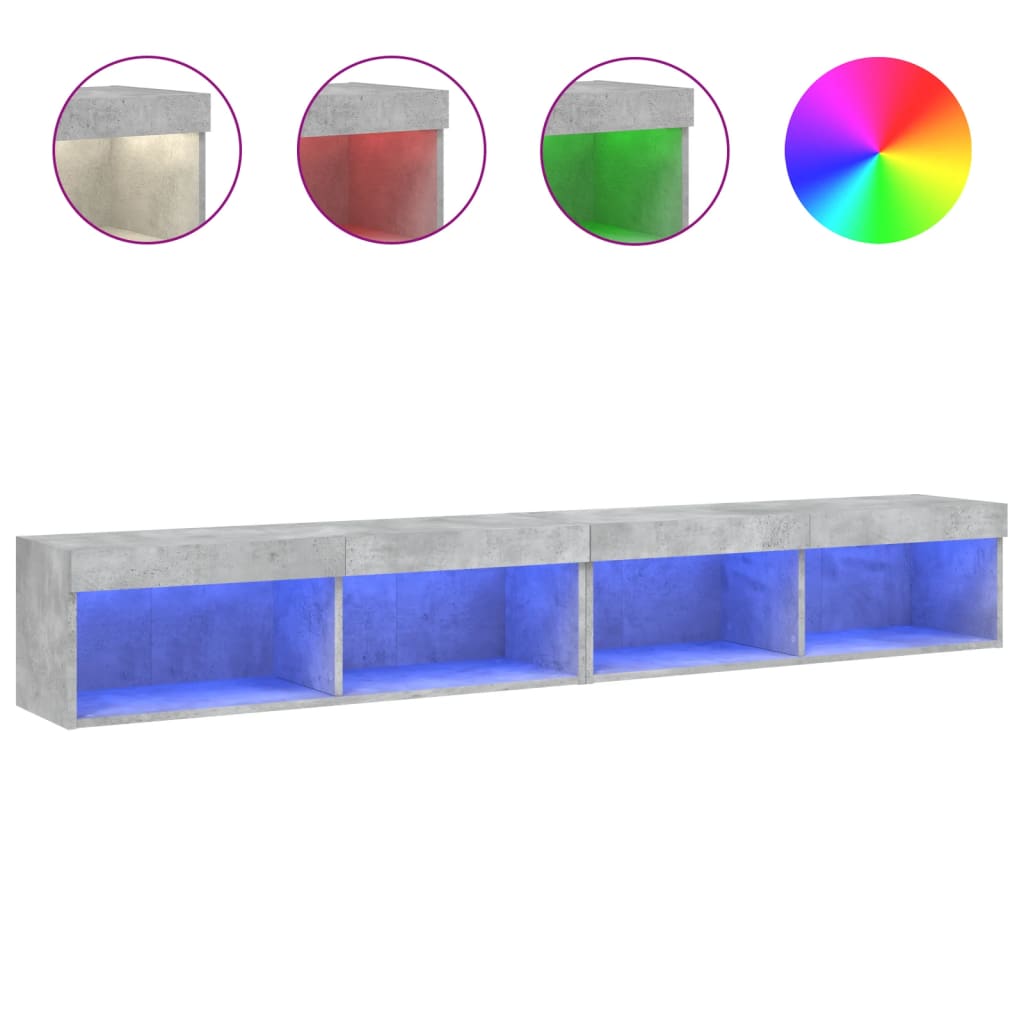 TV-Schränke mit LED-Leuchten 2 Stk. Betongrau 100x30x30 cm