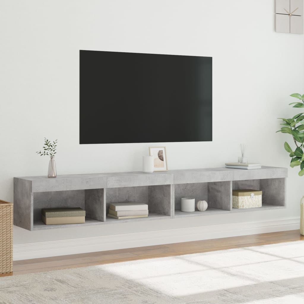 TV-Schränke mit LED-Leuchten 2 Stk. Betongrau 100x30x30 cm