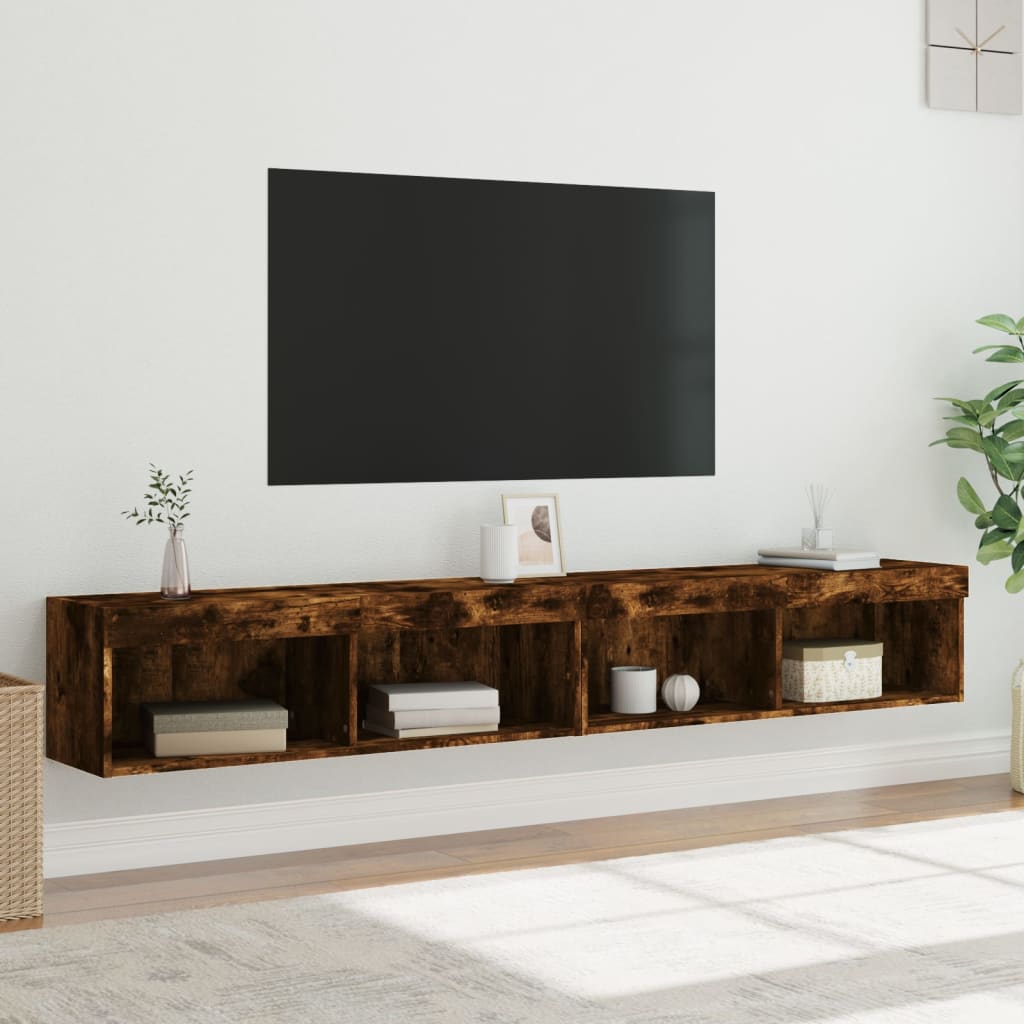 TV-Schränke mit LED-Leuchten 2 Stk. Räuchereiche 100x30x30 cm