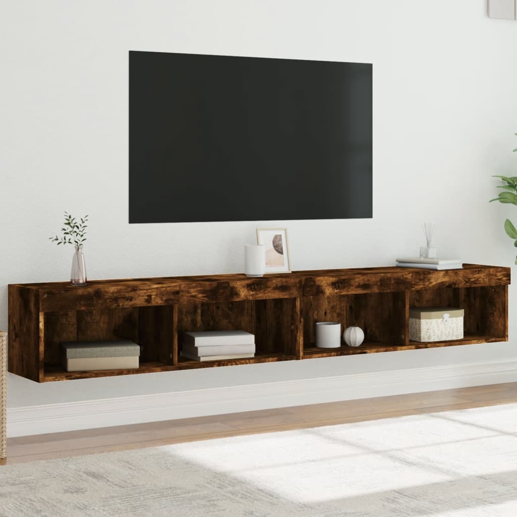 TV-Schränke mit LED-Leuchten 2 Stk. Räuchereiche 100x30x30 cm