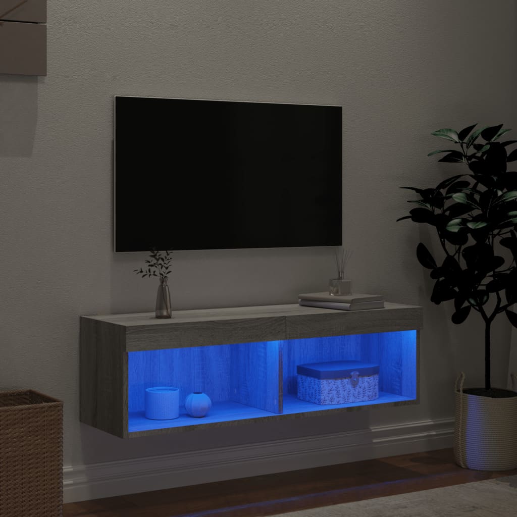 TV-Schrank mit LED-Leuchten Grau Sonoma 100x30x30 cm