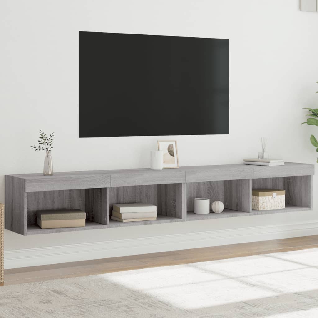TV-Schränke mit LED-Leuchten 2 Stk. Grau Sonoma 100x30x30 cm