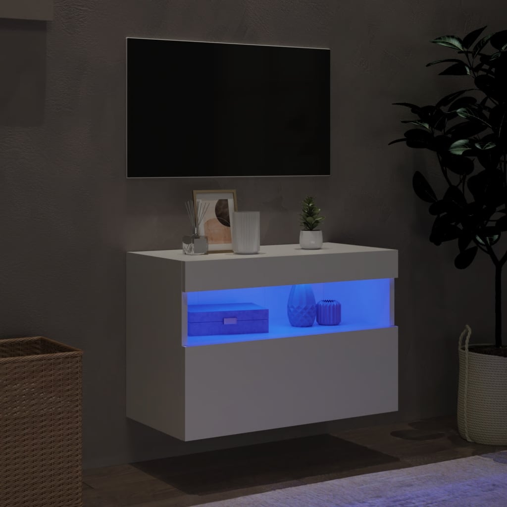TV-Wandschrank mit LED-Leuchten Weiß 60x30x40 cm