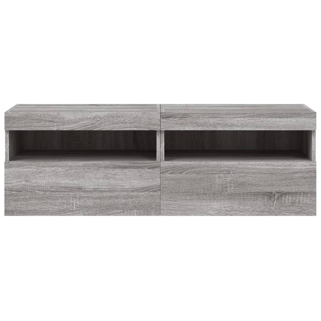 TV-Wandschränke mit LED-Leuchten 2 Stk. Grau Sonoma 60x30x40 cm