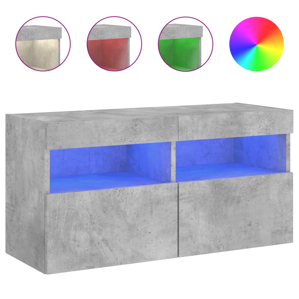 TV-Wandschrank mit LED-Leuchten Betongrau 80x30x40 cm