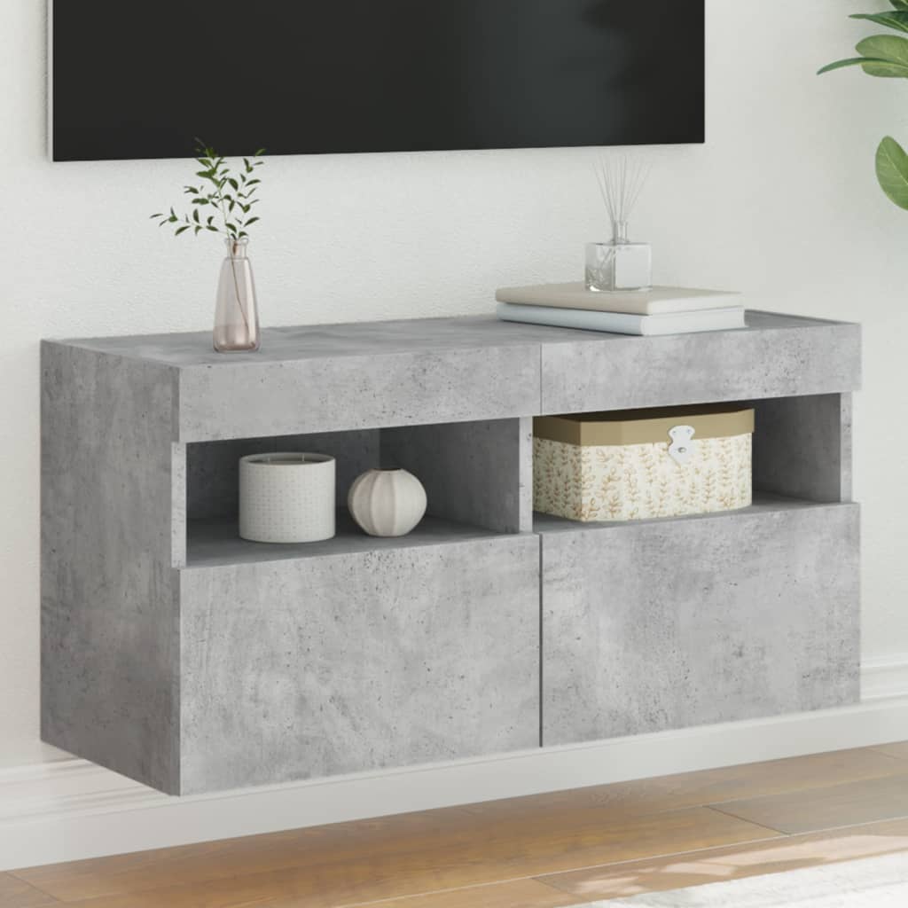 TV-Wandschrank mit LED-Leuchten Betongrau 80x30x40 cm
