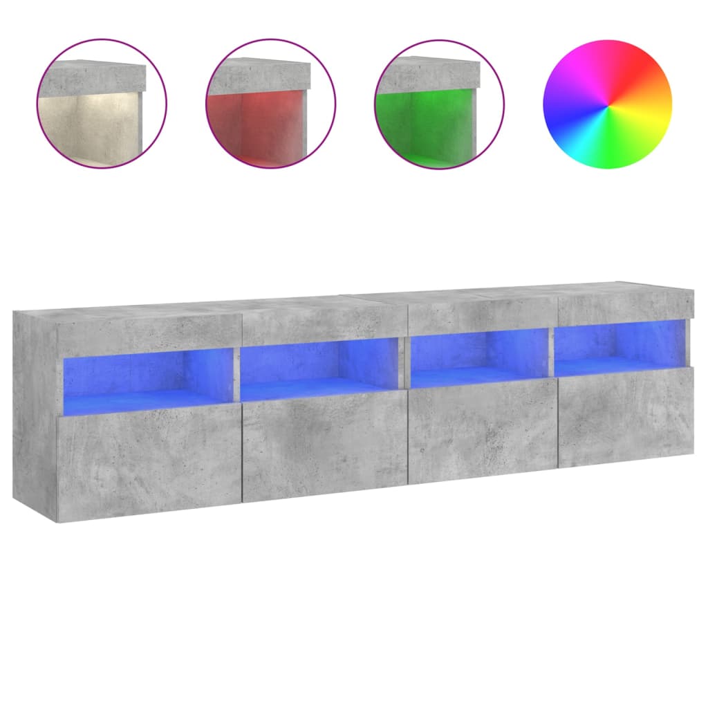 TV-Wandschränke mit LED-Leuchten 2 Stk. Betongrau 80x30x40 cm