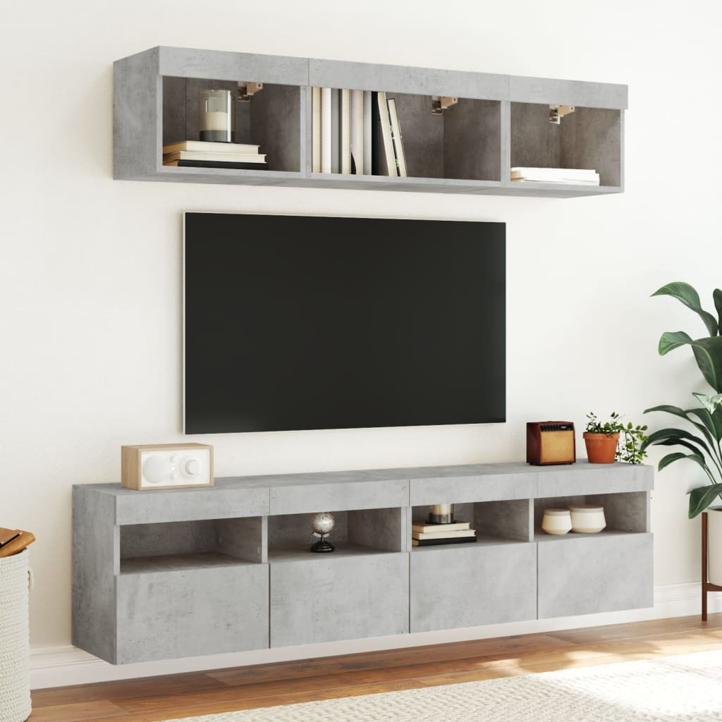 TV-Wandschränke mit LED-Leuchten 2 Stk. Betongrau 80x30x40 cm