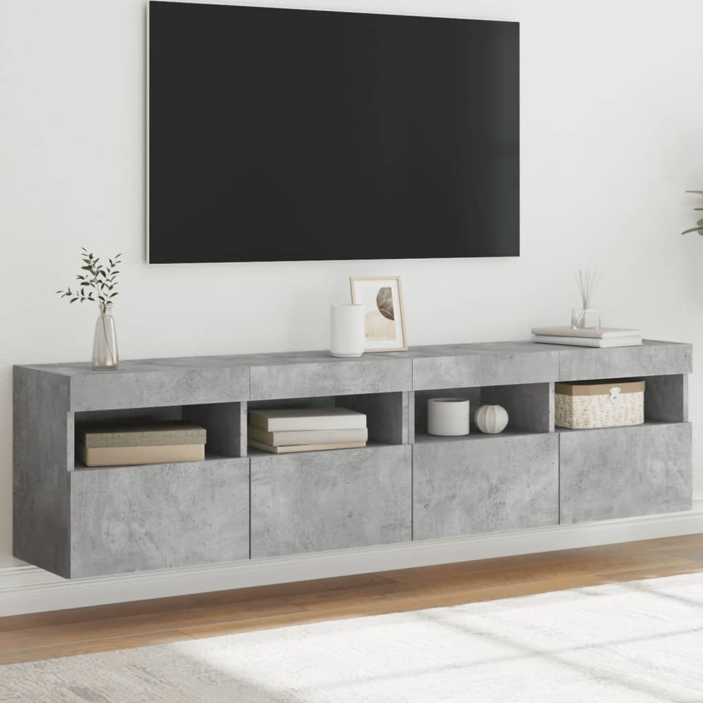 TV-Wandschränke mit LED-Leuchten 2 Stk. Betongrau 80x30x40 cm