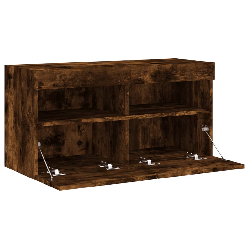 TV-Wandschrank mit LED-Leuchten Räuchereiche 80x30x40 cm
