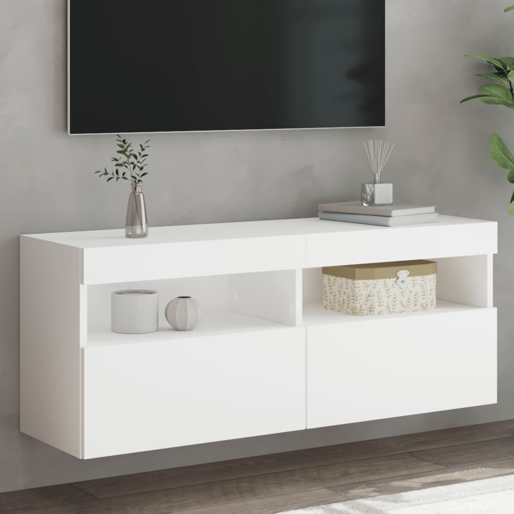 TV-Wandschrank mit LED-Leuchten Weiß 100x30x40 cm