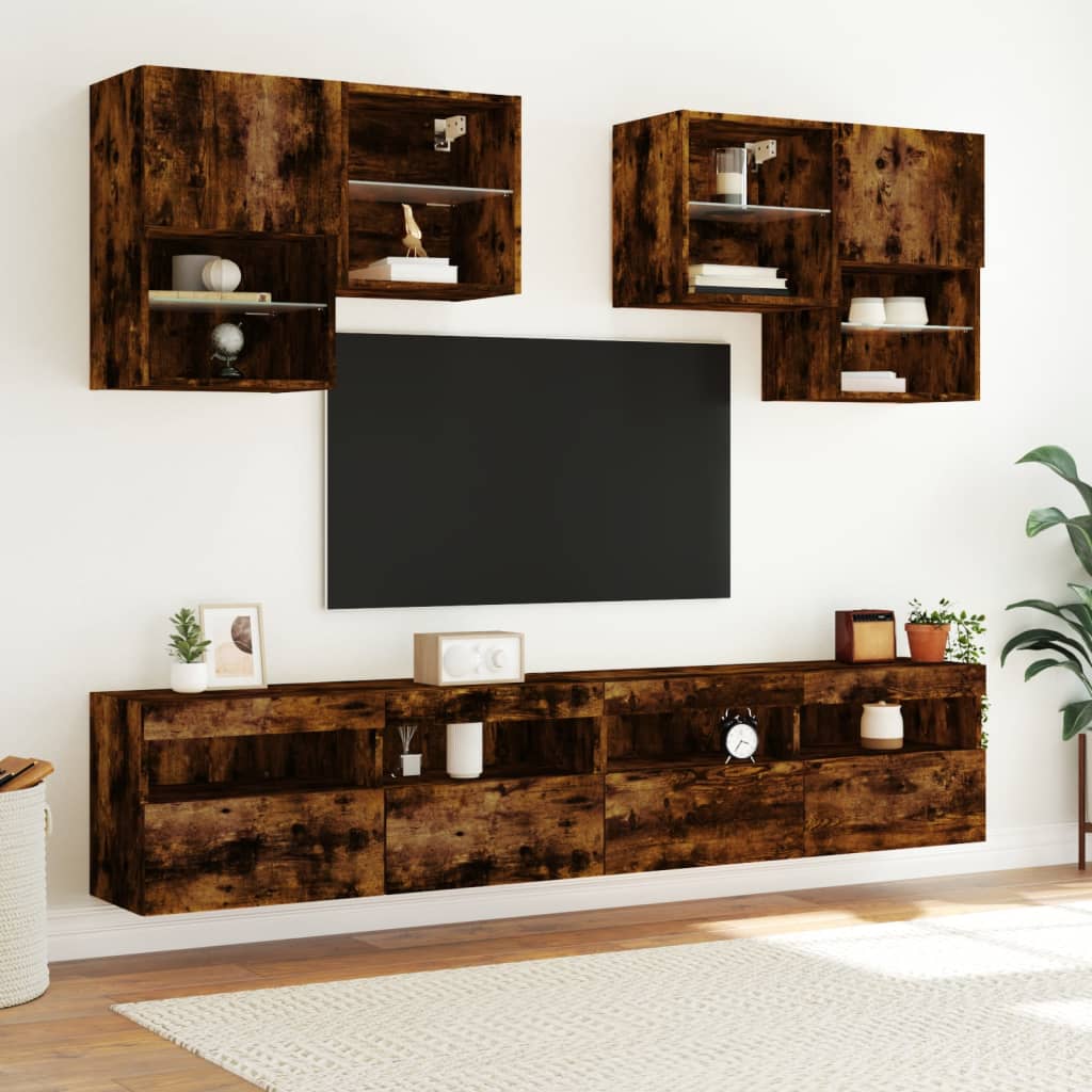 TV-Wandschrank mit LED-Leuchten Räuchereiche 100x30x40 cm