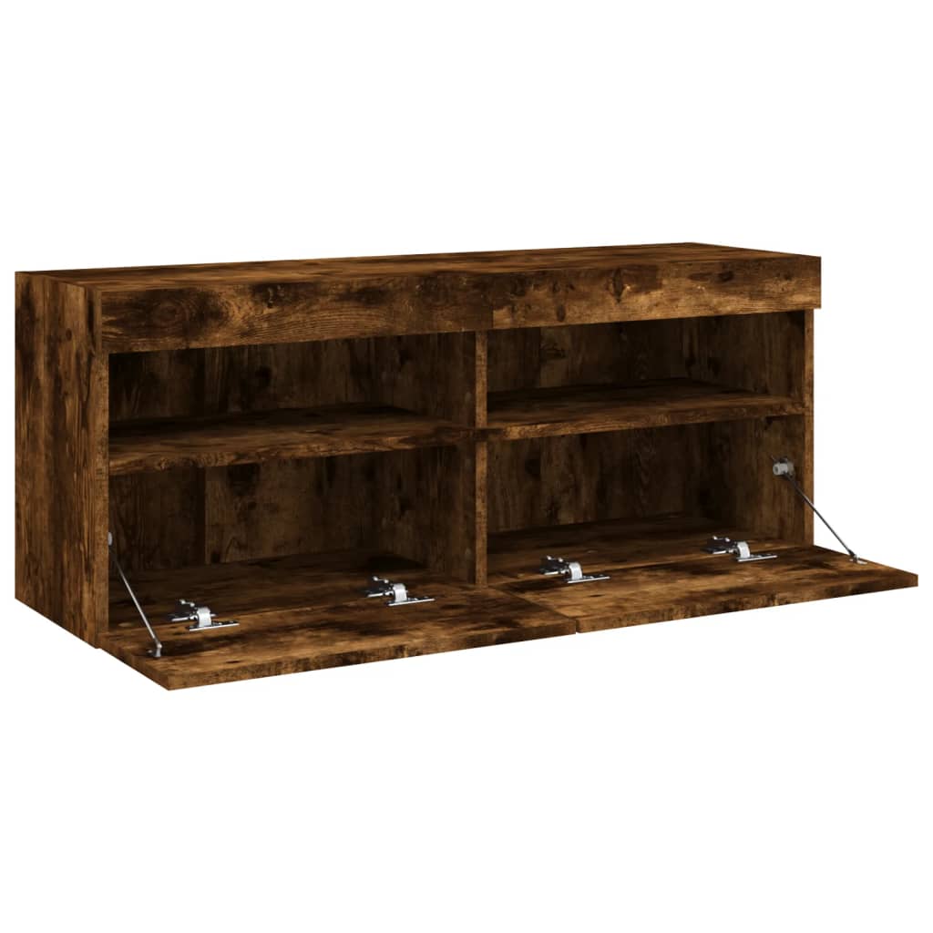 TV-Wandschrank mit LED-Leuchten Räuchereiche 100x30x40 cm