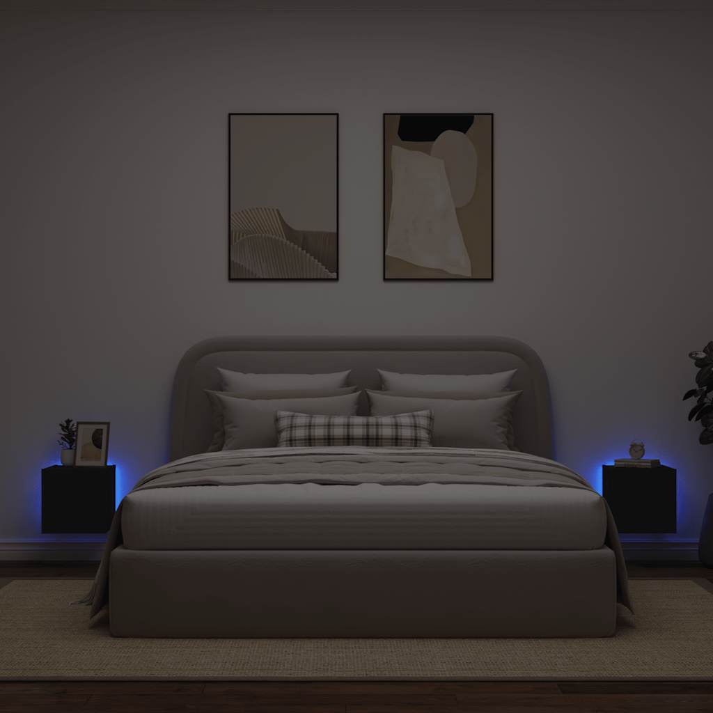 TV-Wandschränke mit LED-Leuchten 2 Stk. Schwarz 30,5x35x30 cm