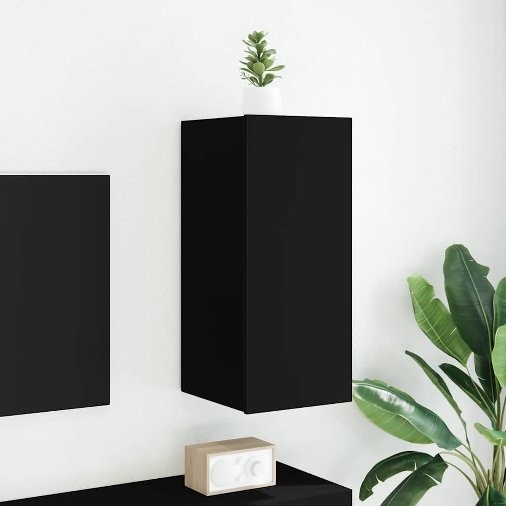 TV-Wandschrank mit LED-Leuchten Schwarz 30,5x35x70 cm