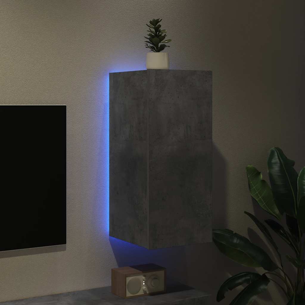 TV-Wandschrank mit LED-Leuchten Betongrau 30,5x35x70 cm