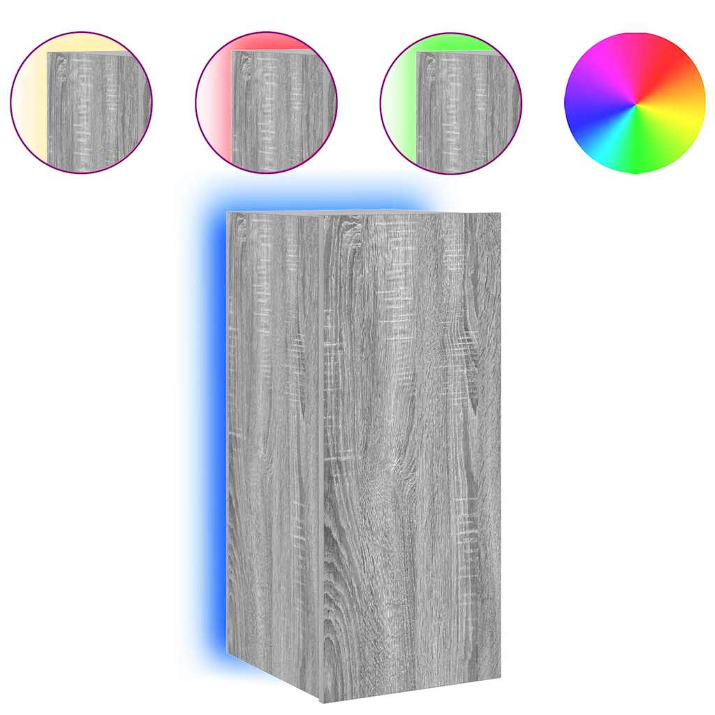 TV-Wandschrank mit LED-Leuchten Grau Sonoma 30,5x35x70 cm